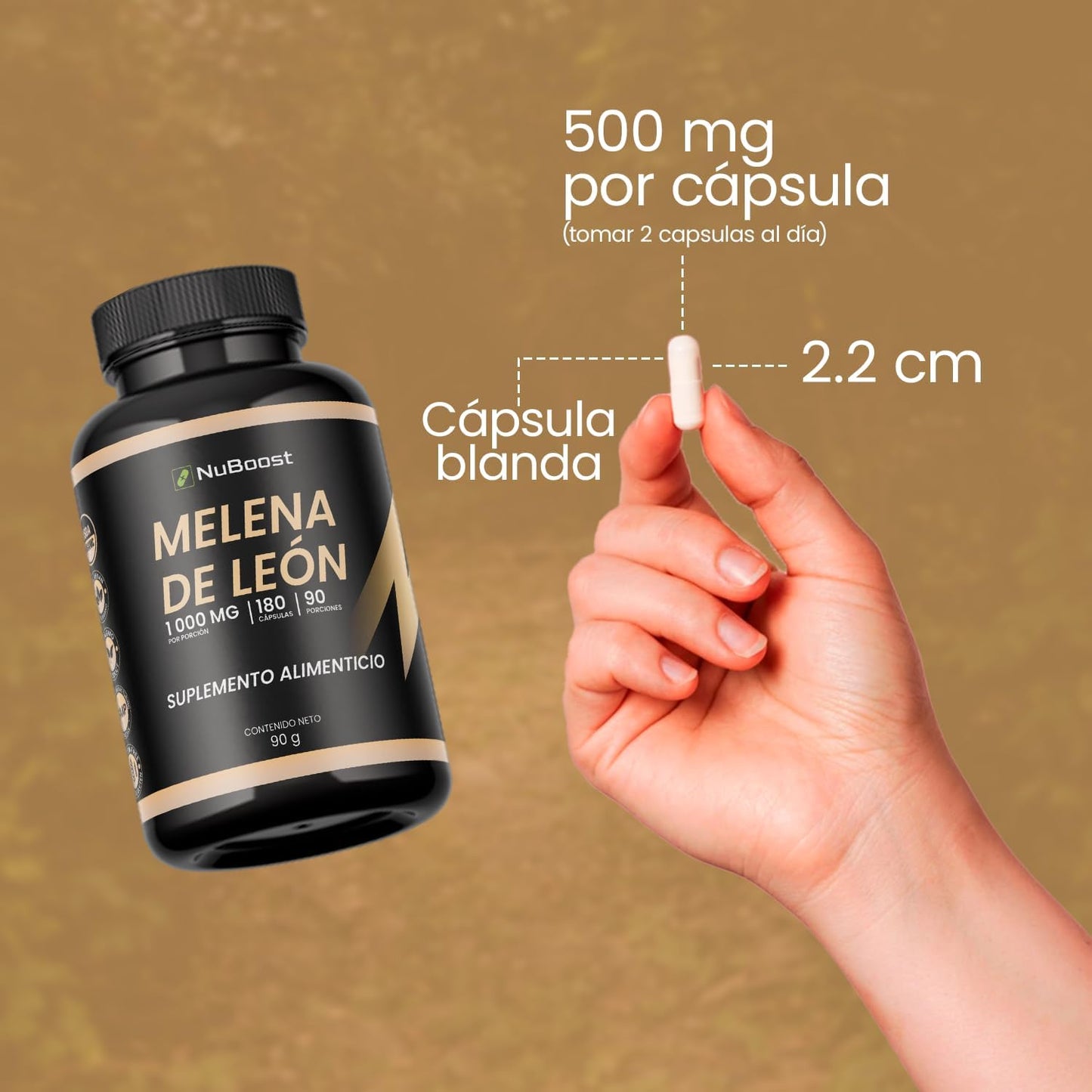 Melena de León Puro 180 Caps para 3 Meses de consumo - Hongo Melena de Leon - Lions Mane Capsules - MADE IN USA
