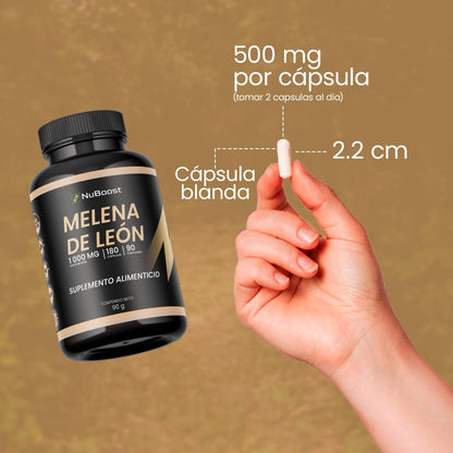 Melena de León Puro 180 Caps para 3 Meses de consumo - Hongo Melena de Leon - Lions Mane Capsules - MADE IN USA