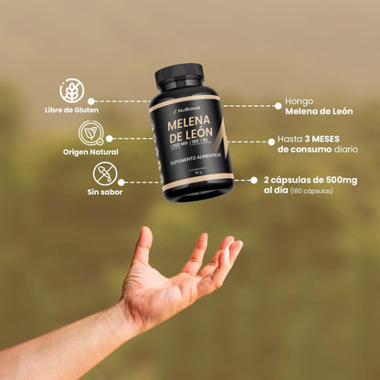 Melena de León Puro 180 Caps para 3 Meses de consumo - Hongo Melena de Leon - Lions Mane Capsules - MADE IN USA